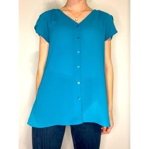 Express V-Neck Tulip-Sleeve Button Down Blouse